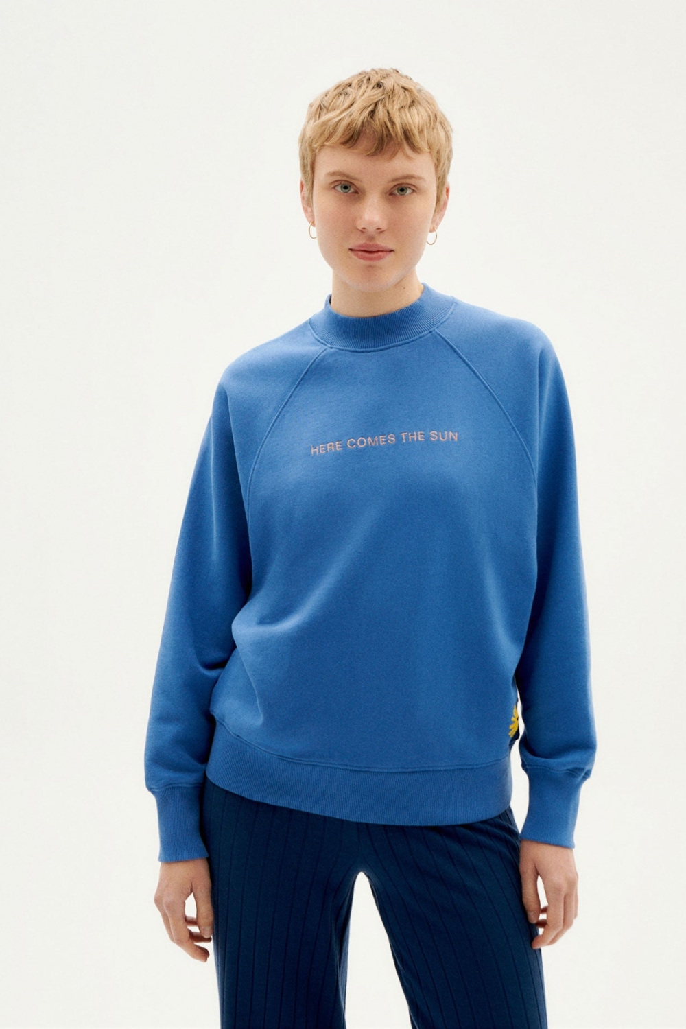 Thinking mu Damen vegan Sweatshirt Here Comes The Sun Blau