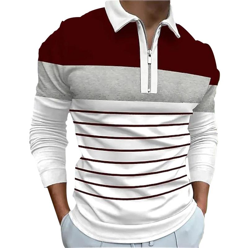Bengbukulun Mannen Mode Lente Herfst Casual Lange Sleev Rits Poloshirt, Mannen Spell Kleur Golf Poloshirt Tops. 4XL