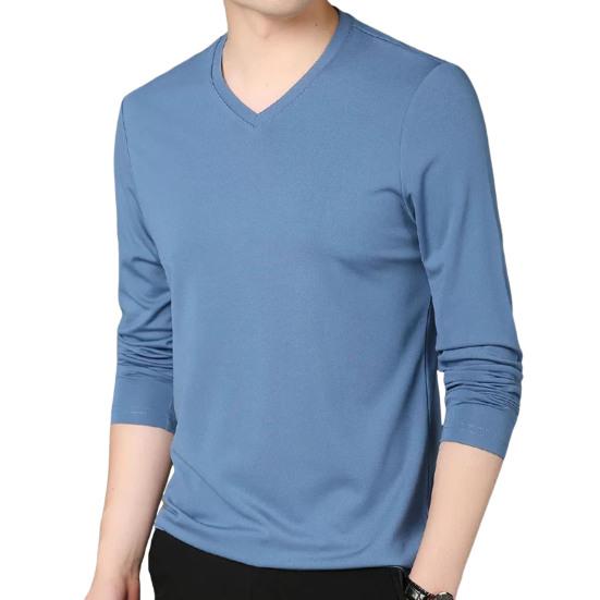 Jet Set Fashion Heren Herfst Lente Top V Hals Lange Mouwen Pure Kleur Slim Fit Dunne Pullover T-shirt Dagelijkse Draag Sport Homewear Kleding XXXL