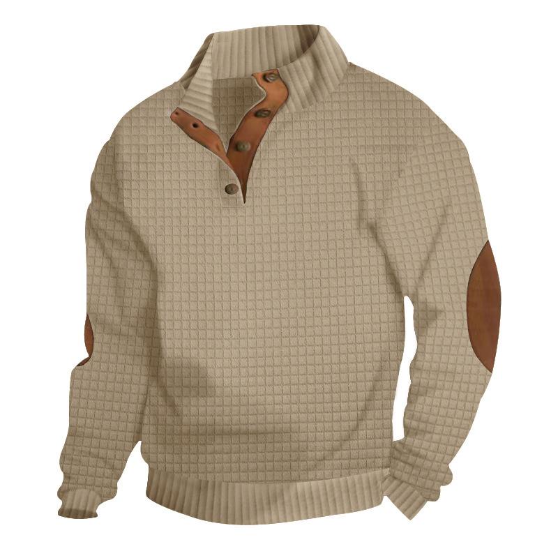 Fashion human Mode Heren Outdoor Casual Staande Kraag Lange Mouw Kleurblokkering Kleine Vierkante Gebreide Pullover Sweatshirt XXXL kaki