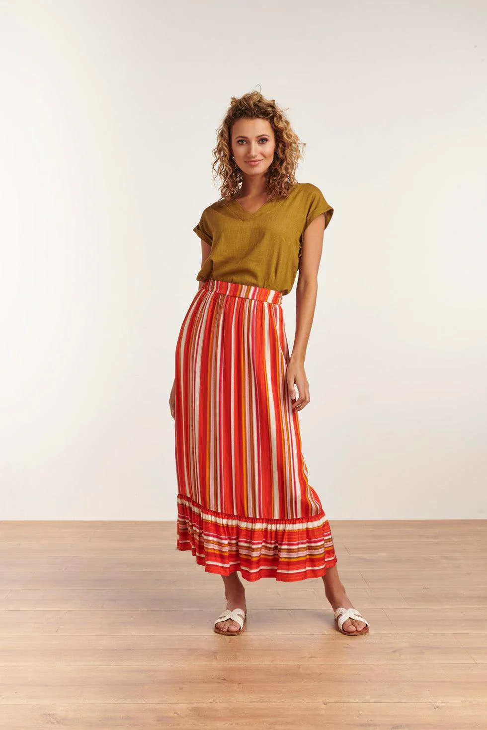 Smashed Lemon 23091 casual lange rok met ruchesmulti |