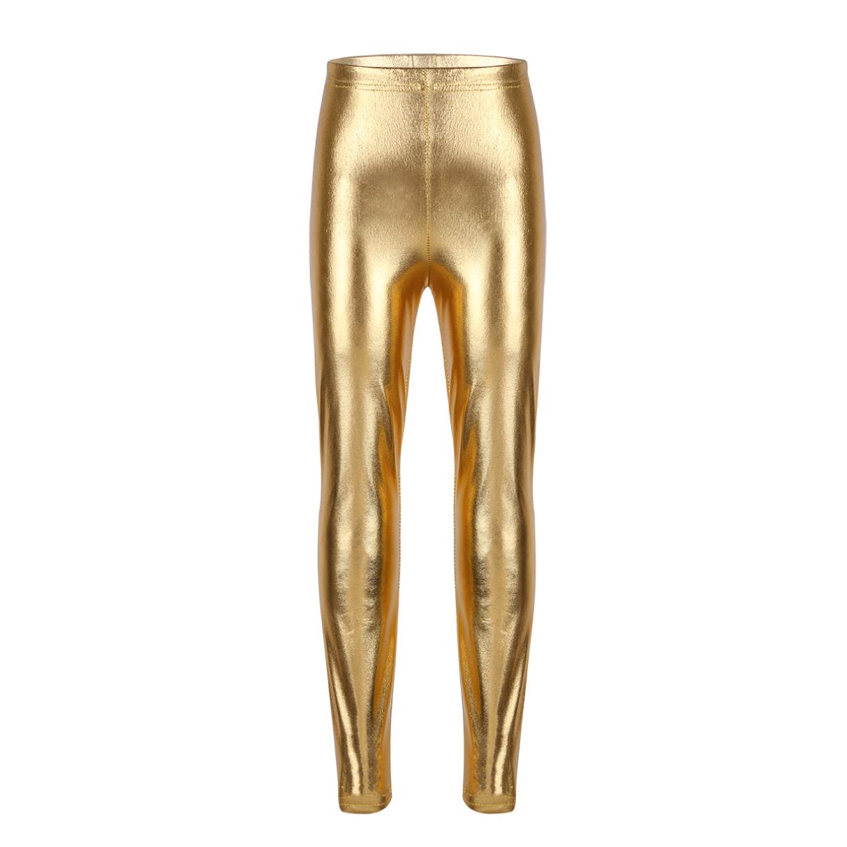 Tiaobug Metallic effen skinny broek voor kinderen, meisjes, dansshow, podiumprestaties, legging 8-10 Years
