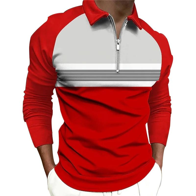 Bengbukulun Mannen Mode Lente Herfst Casual Lange Sleev Rits Poloshirt, Mannen Spell Kleur Golf Poloshirt Tops. 4XL