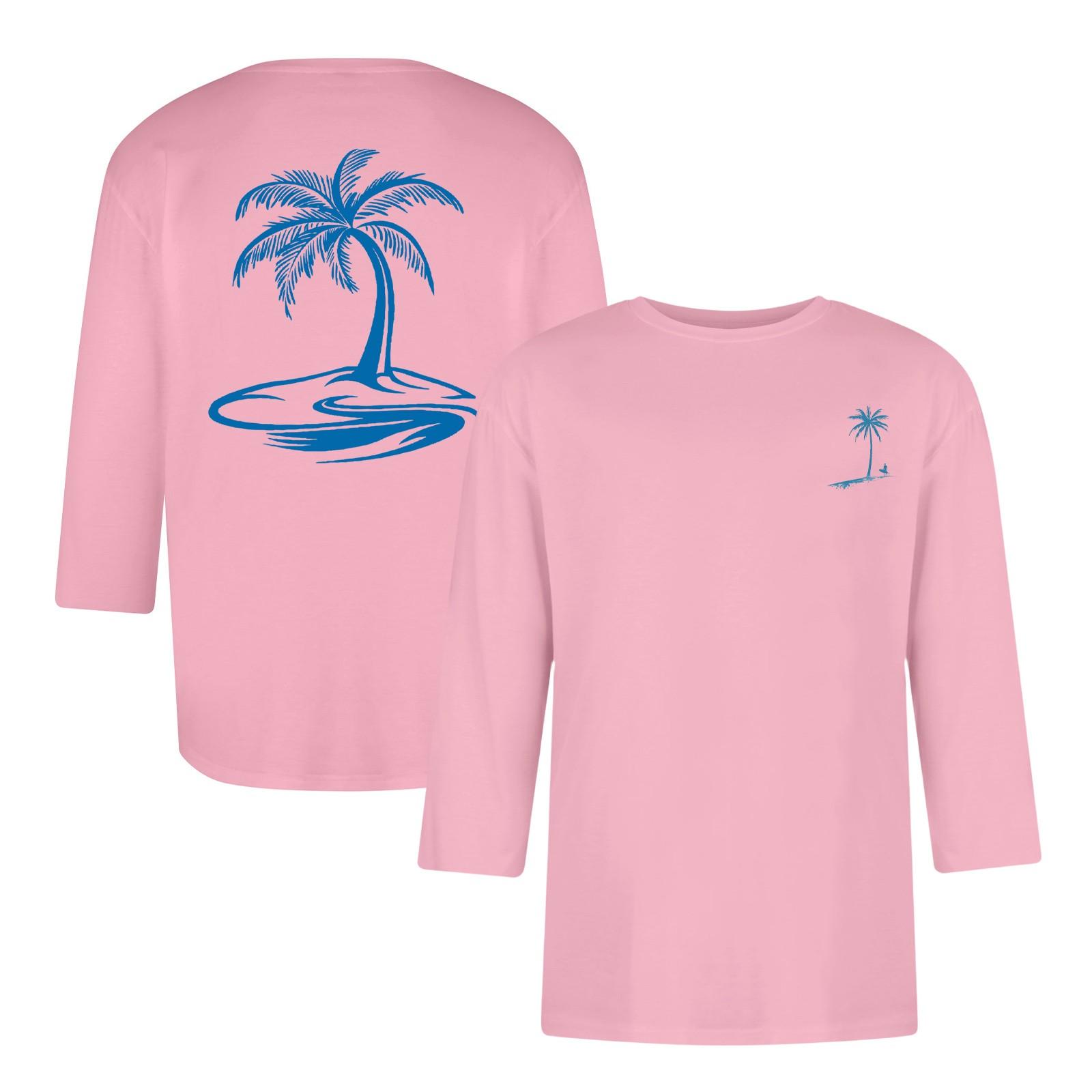 Chicago Rose Men's casual and fashionable printed collar three-quarter sleeve top T-shirt L roze