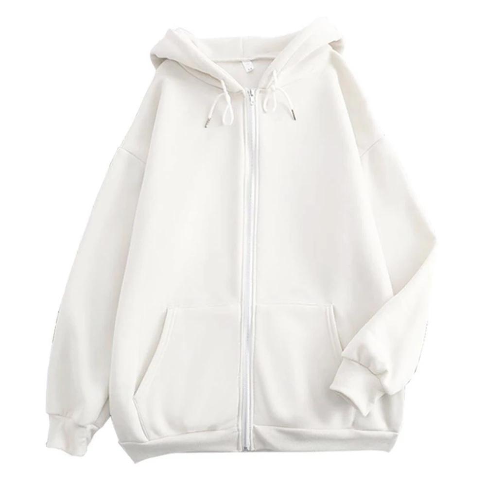King Billion High Street Hoodie Heren Effen Kleur Ritssluiting Lange Mouw Losse Jas Jassen Casual Capuchon Sweatshirt Y2K Mode Outdoor Kleding M wit
