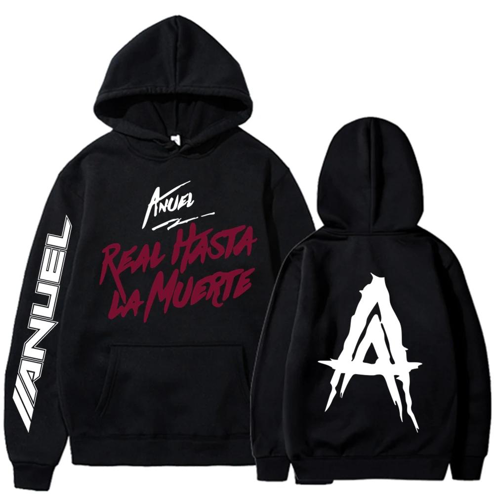 WE BELIEVE Herfst Fleece Heren Hoodies Anuel AA Real Hasta La Muerte Print Sweatshirts Streetwear Rapper Losse Pullover Casual Capuchon Tops XS zwart