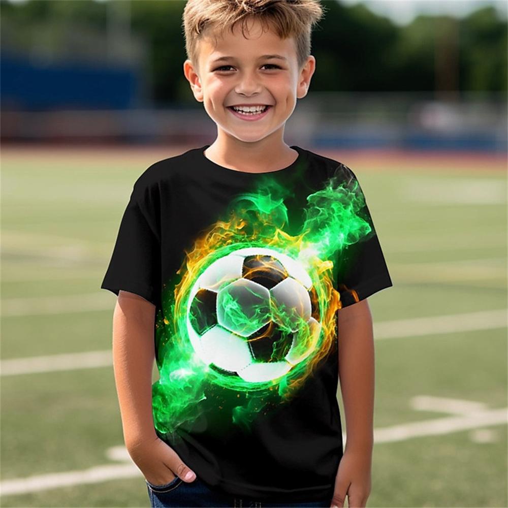 Kukebang Nieuw in de zomer T-shirt kinderkleding meisjes 3 tot 12 jaar oud voetbaltrui jongen dragen voetbal 3D print tops voor kinderen T-shirts 150