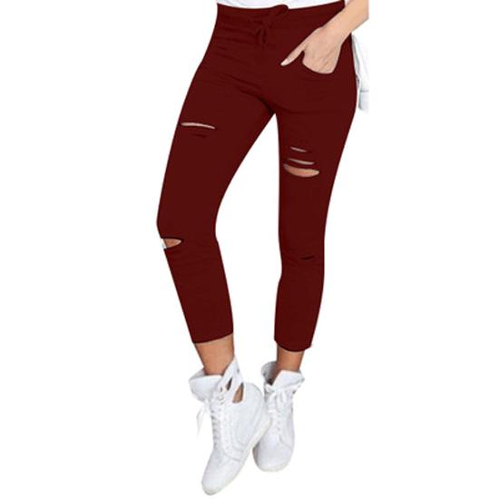 Acioa Dames legging met gat, gescheurde slanke stretchbroek met trekkoord XXL
