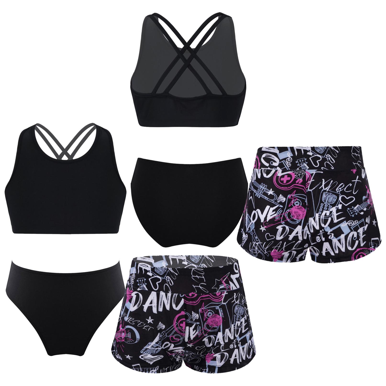HULIJA Meisjesbikini Tankiniset Tanktop + shorts Bikinibroekjes 3-delig zwempak Zwemkleding Kinderzwempak Sportset Maat 6-16 jaar 15-16 Years zwart
