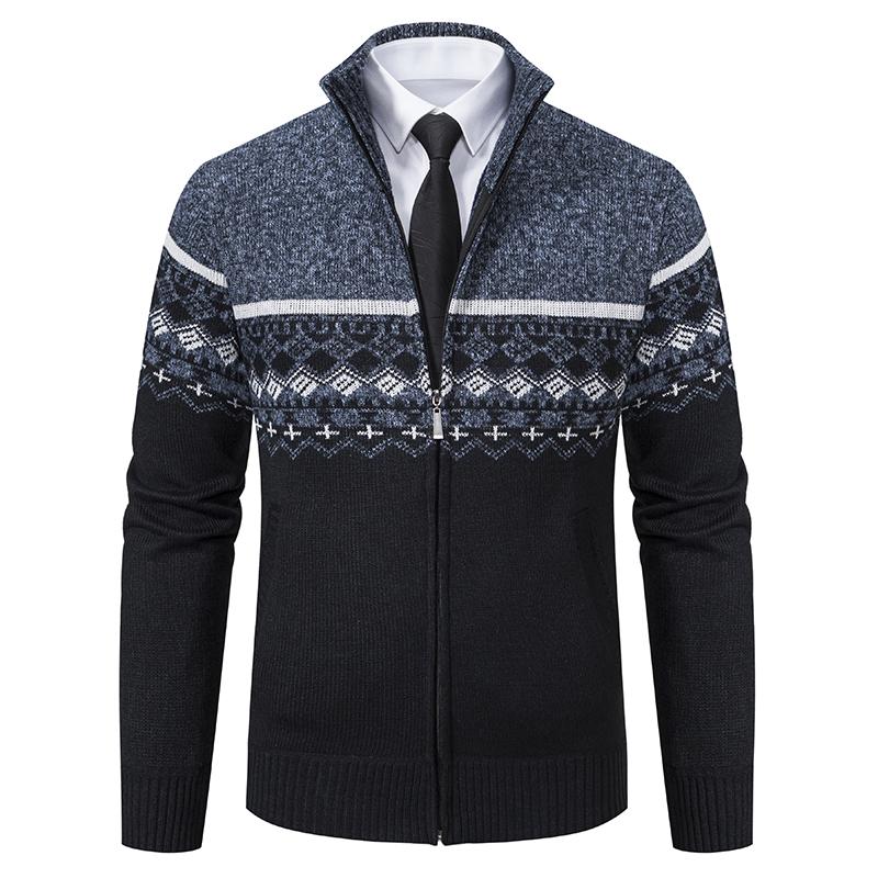 Cozy Up Gezellige truien voor heren, herenvest met volledige ritssluiting, casual kabelgebreide trui met opstaande kraag en zakken, jassen voor heren L blauw