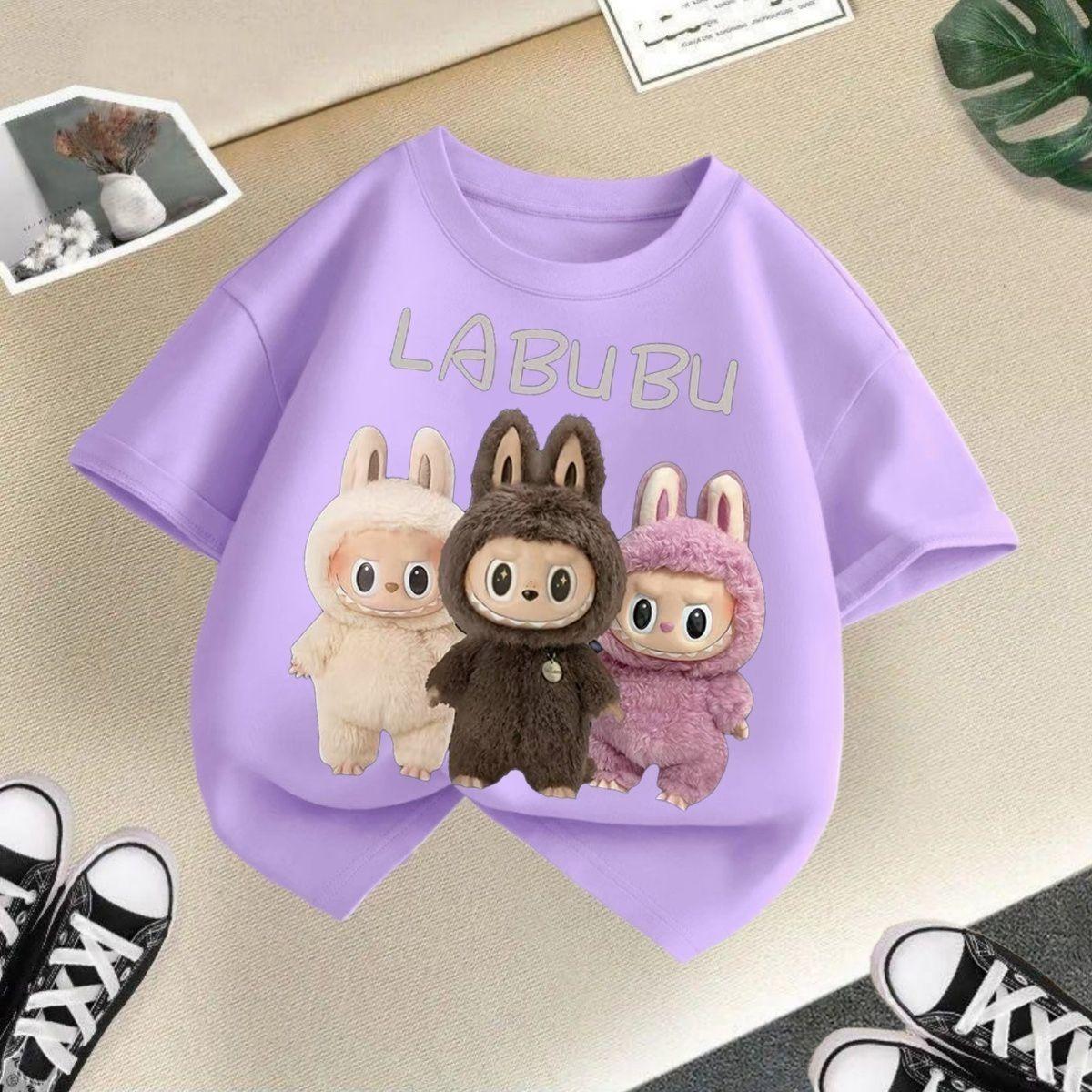 Molia Zomer Kinder Labubu Los T-shirt met Korte Mouwen voor Meisjes' Casual Tops 130cm