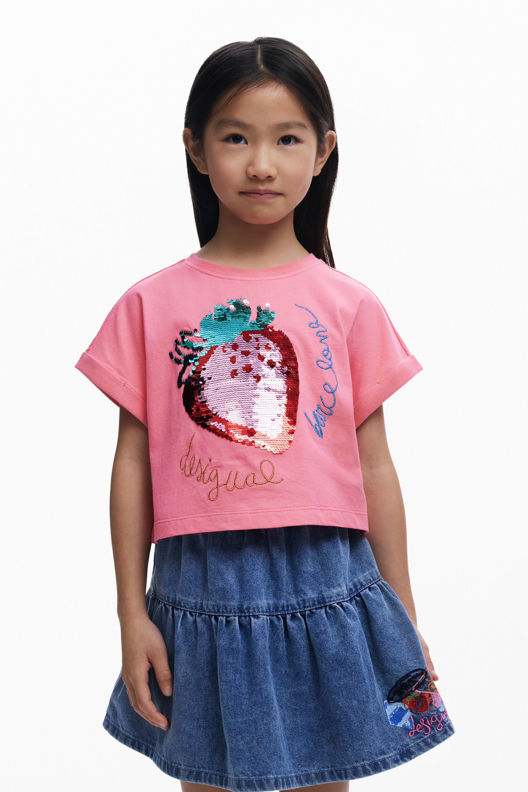 Desigual Cropped T-shirt aardbei pailletten - RED