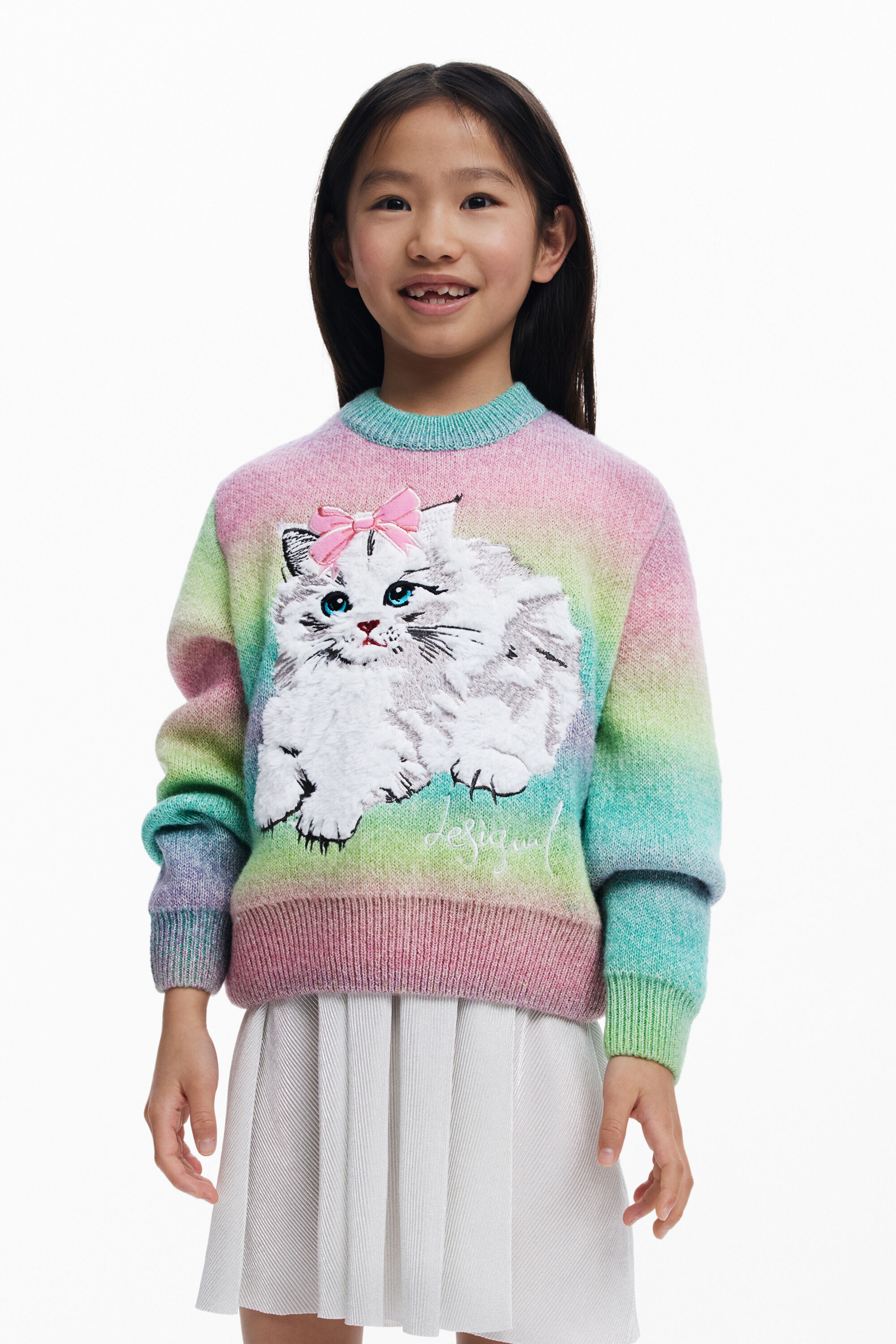 Desigual Regenboog kat trui - MATERIAL FINISHES