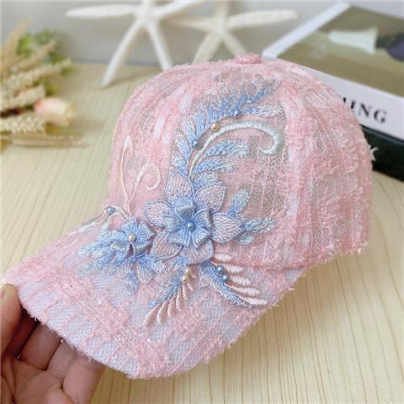 Lucky White Cat Kanten hoed unisex geborduurde baseballpet ademende zomer zonnekap pet roze