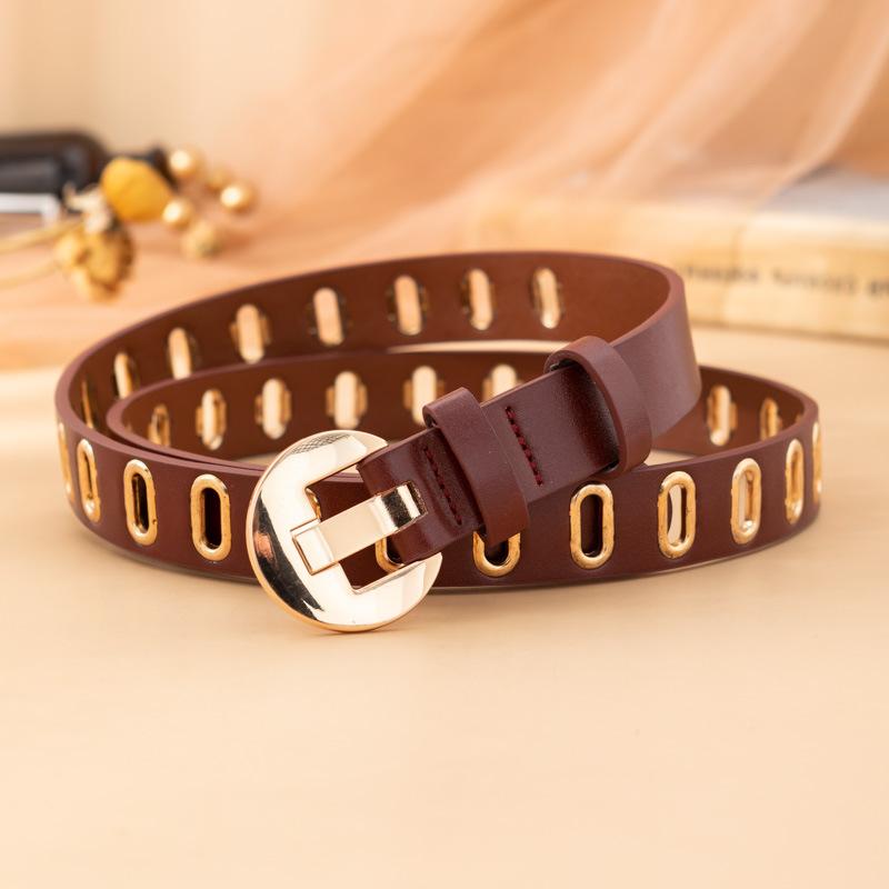 COOLERFIRE FASHION Mode Vrouwen Riem Gouden Gesp Riemen Voor Vrouwen Taille Riemen Hoge Kwaliteit Tailleband Luxe Dames Merk Voor Broeken Jurken DT004 105CM bruin