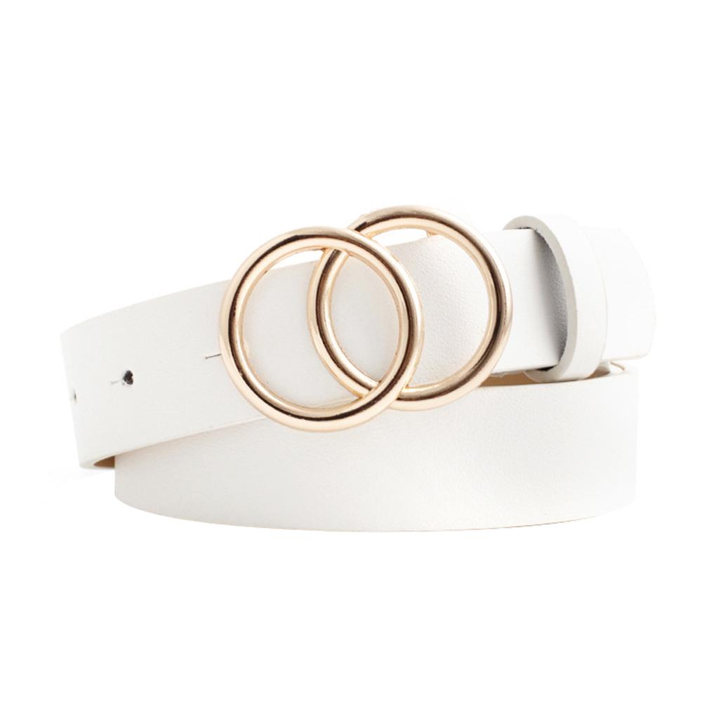 YA84EQ Dubbele ring cirkel ontwerp vrouwen leren riem eenvoudig ontwerp effen kleur meisjes verstelbare tailleband