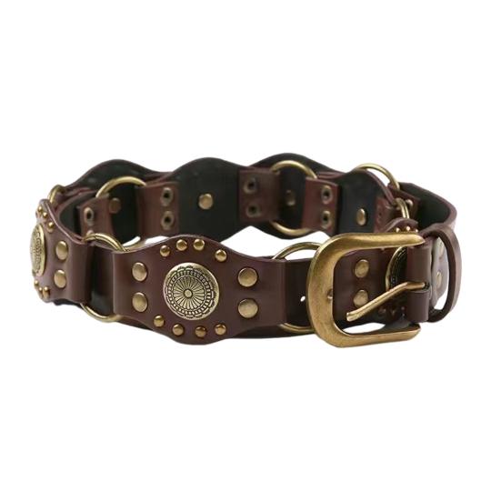 Joybox Cowboy Western Stijl Riem Denim Rok Kunstleer Tailleband Verstelbare Lengte Multi Gaten Ontwerp Bruine Brede Riem 110 cm
