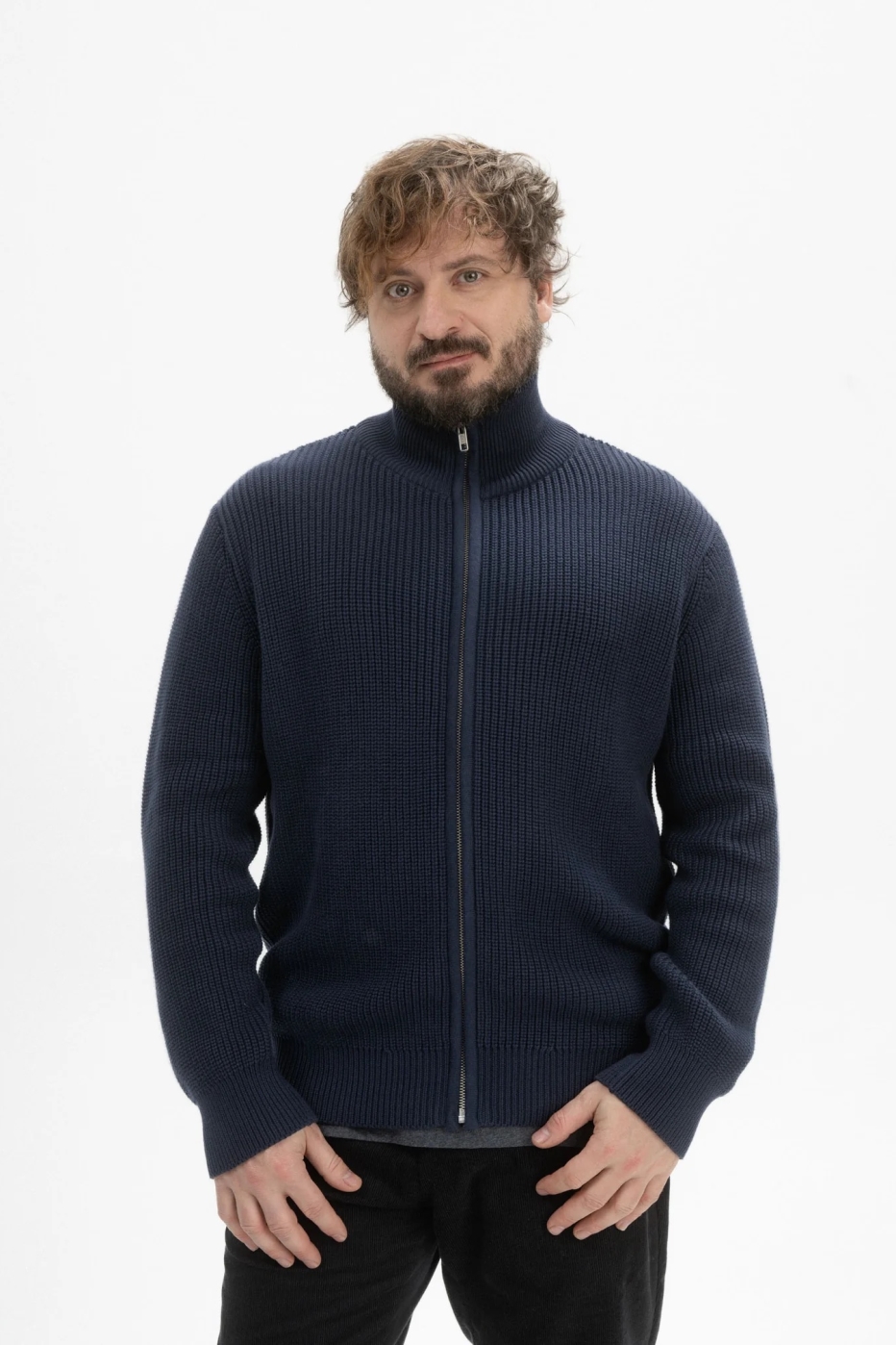 Herren vegan Strickjacke Rippe Taksh Navy