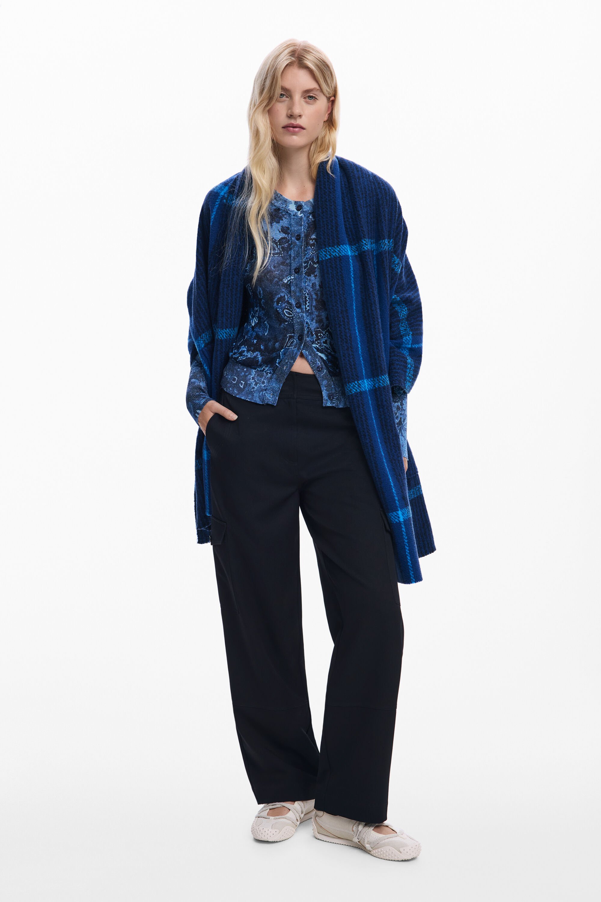Desigual Geruite cape sjaal - BLUE