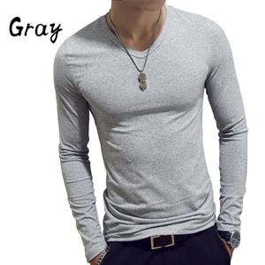 3FashionAccessory Elastische Heren T-shirt V-hals Lange Mouw Heren T-shirt Voor Mannen Katoenen T-shirts Herenkleding T-shirt Top Tees 3XL grijze kleur