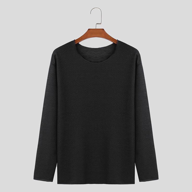 INCERUN Heren Ronde Hals Effen Lange Mouw Truien Herfst Dunne Gebreide Tops