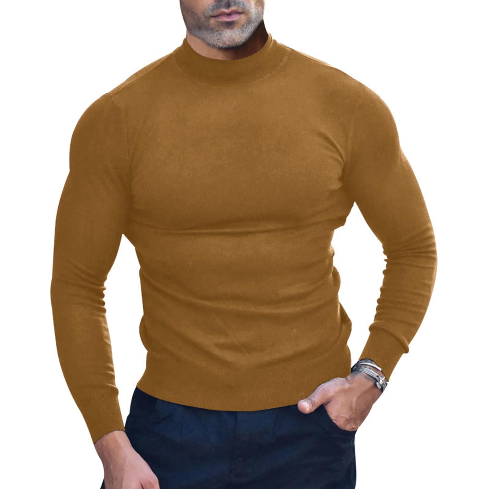 Xingben Four Heren herfst casual coltrui effen top lange mouw T-shirt L koffie
