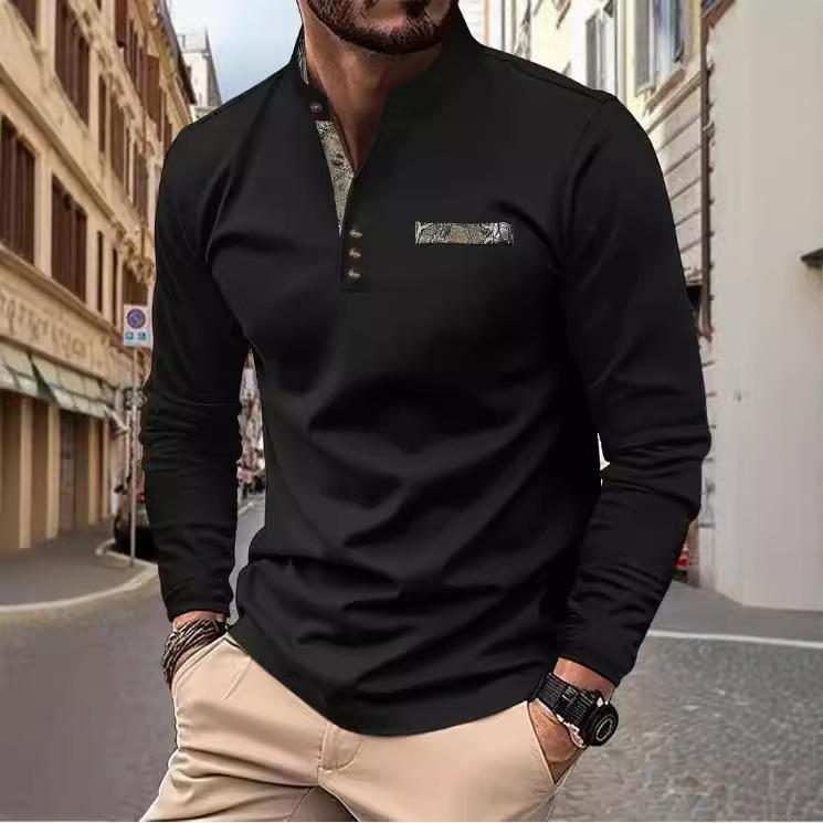 Fashion human Heren lente en herfst heren poloshirt met opstaande kraag casual sport lange mouwen Henley shirt L