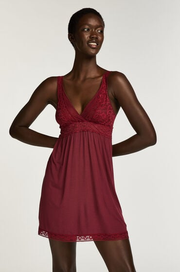 Hunkemöller Slipdress Jersey Grafic Lace Paars
