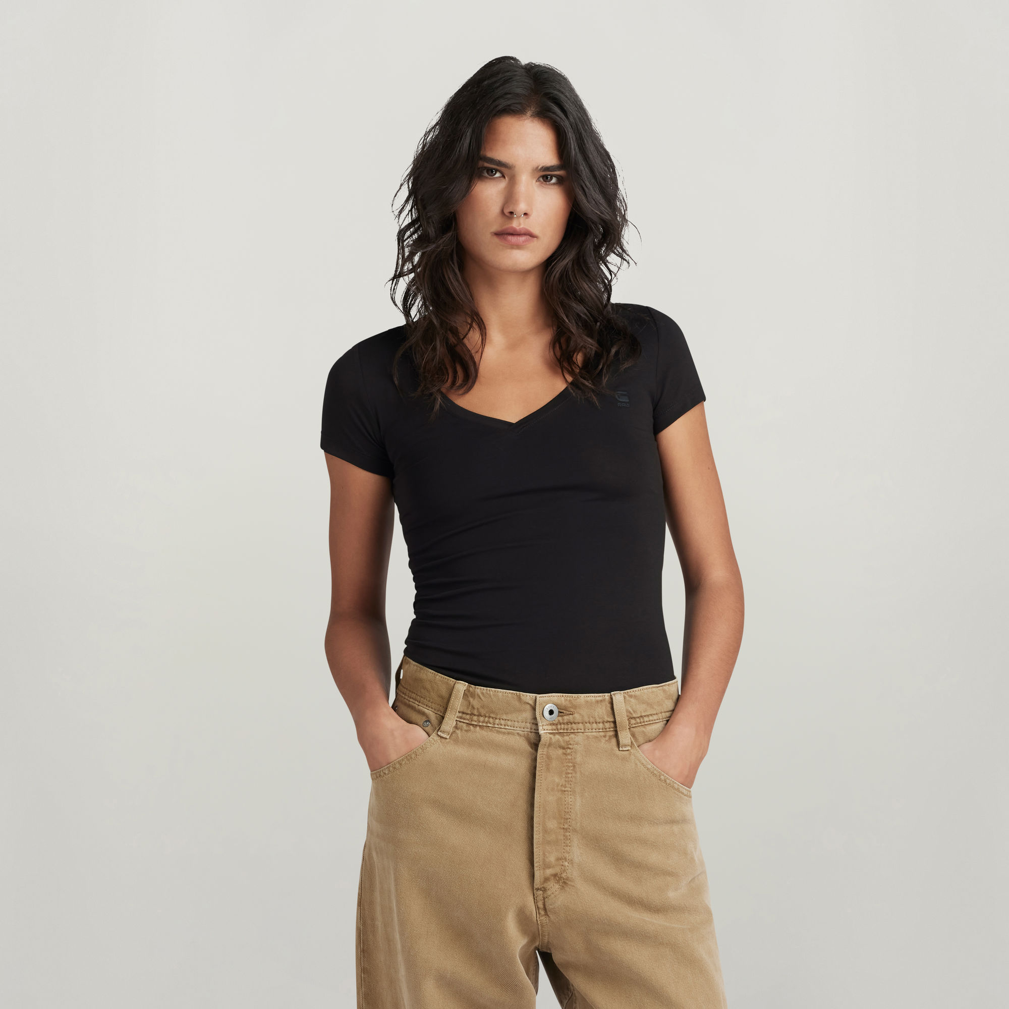 G-Star RAW Shirt met V-hals Base v t wmn cap sl met kleine logoprint voor