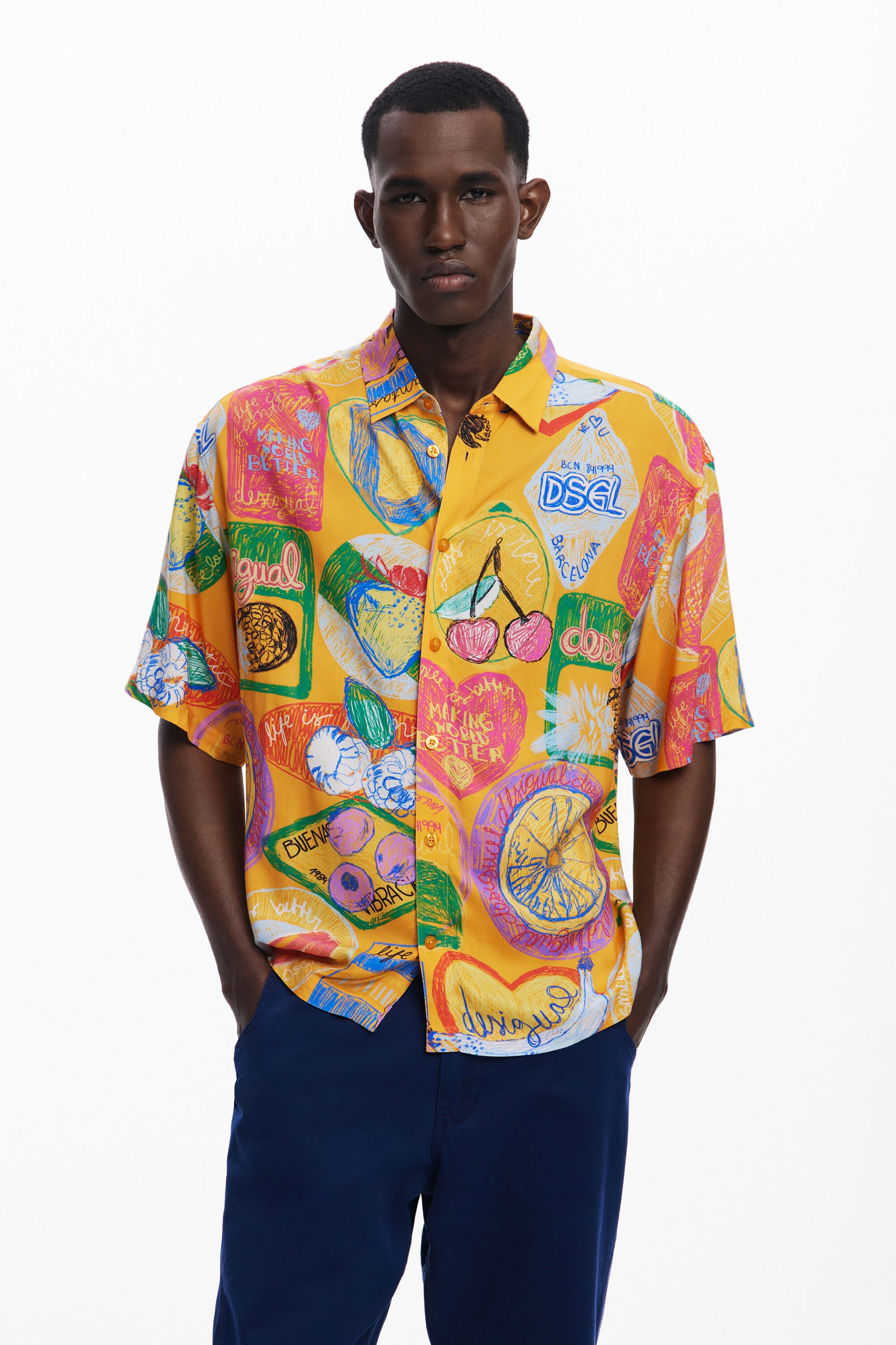 Desigual Kortemouw overhemd met fruitprint - ORANGE
