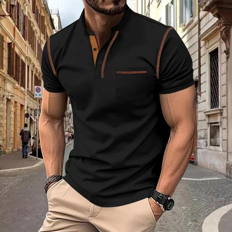 Free Country 2024 Summer Mens Polo Shirt Men Casual Holiday Shirts Male Short Sleeve Fashion Polo Shirts Men Solid Color Patchwork Tshirt M zwart