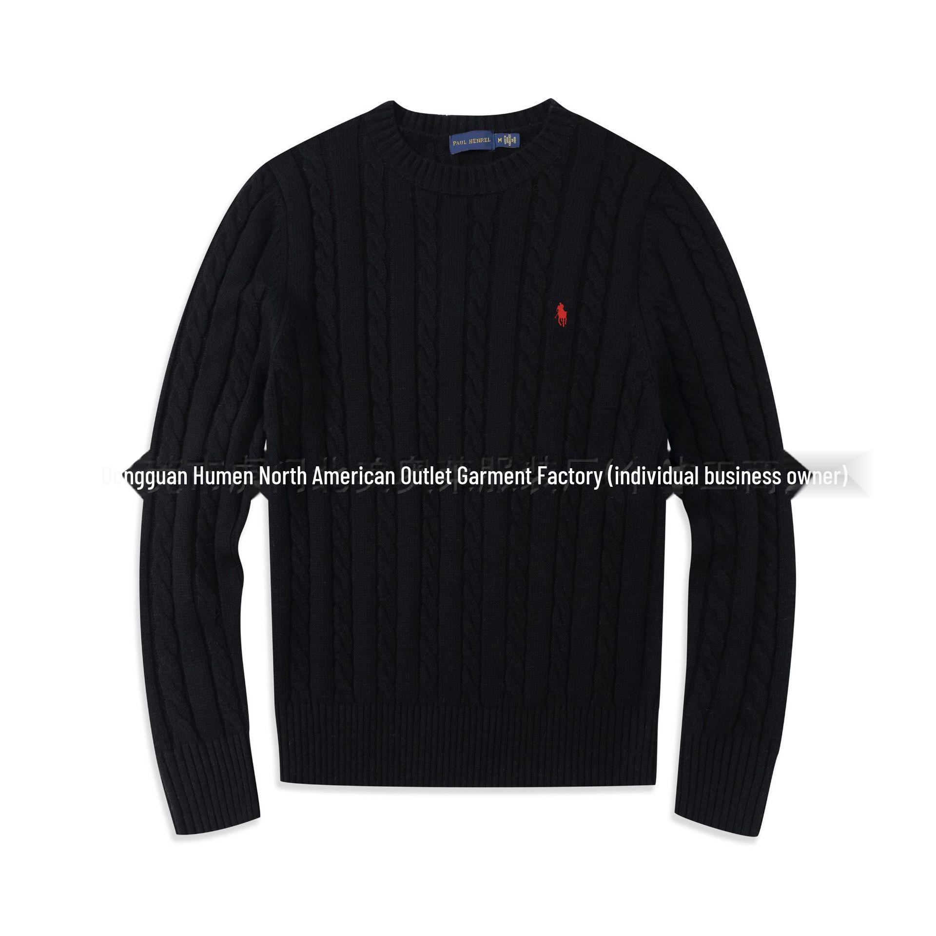 StrideBox Men's Wool Round Neck Sweater with RL Pony Logo - Casual Paul Design M zwart