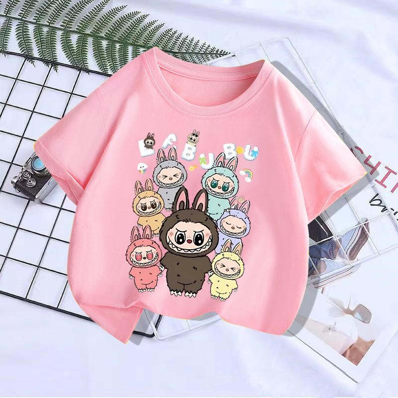 Haijian03 Labubu Girl Short Sleeve T Shirt Cute Print Baby Cotton Tee Tops Cartoon Toddler T-Shirts Summer Children Clothes Birthday Gift 130