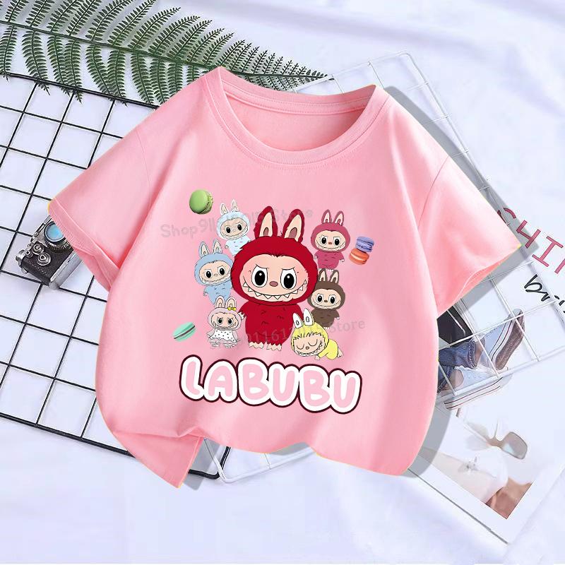 Haijian03 Labubu Girl Short Sleeve T Shirt Cute Print Baby Cotton Tee Tops Cartoon Toddler T-Shirts Summer Children Clothes Birthday Gift 110
