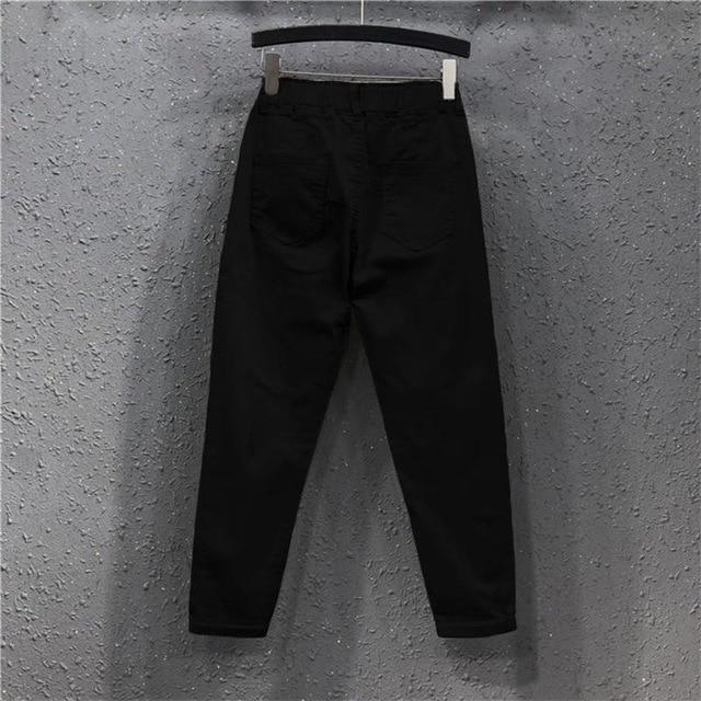 SHIZI Dames harembroek Casual katoenen broek Elastische jeans XXL