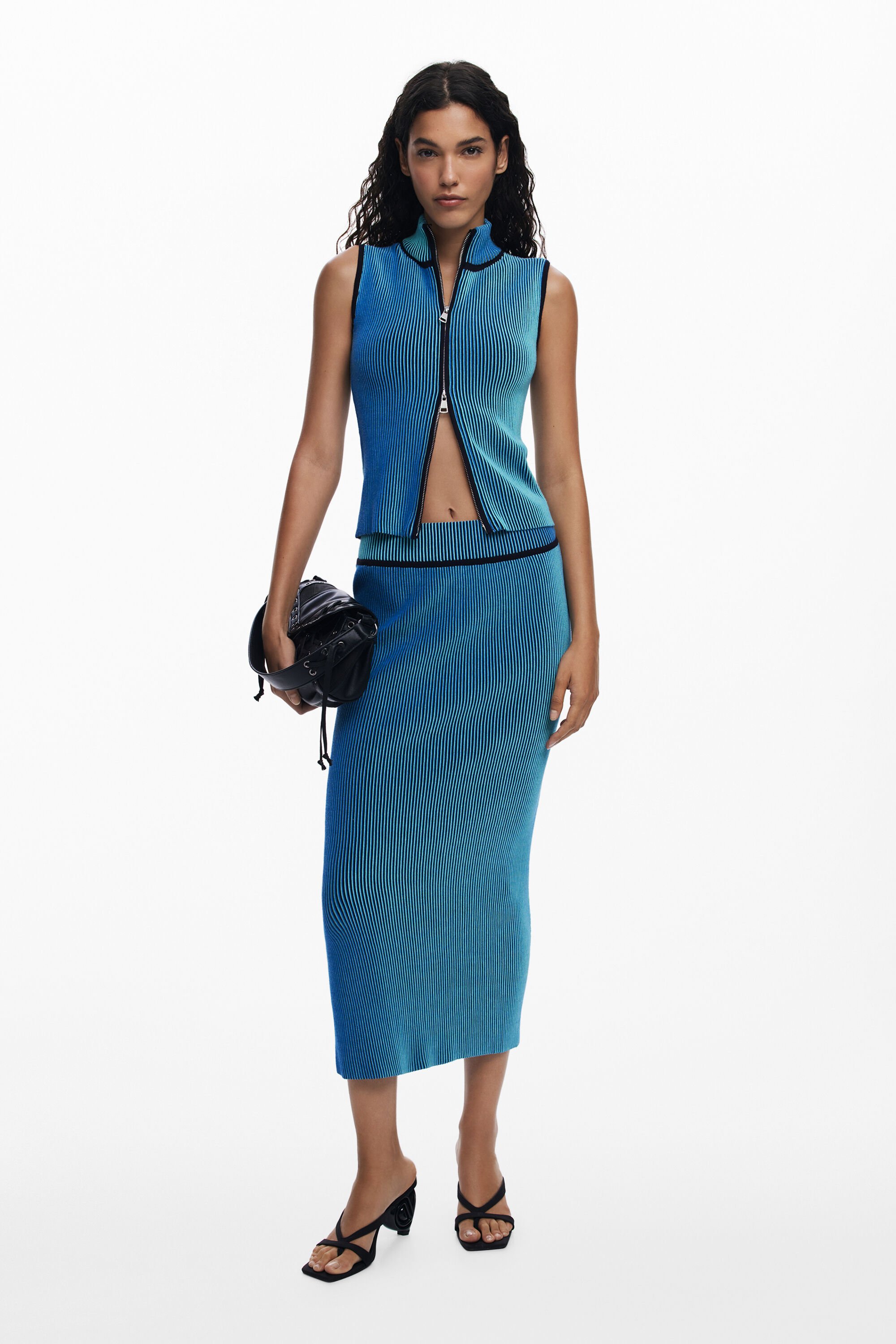 Desigual Midi kokerrok met strepen - BLUE