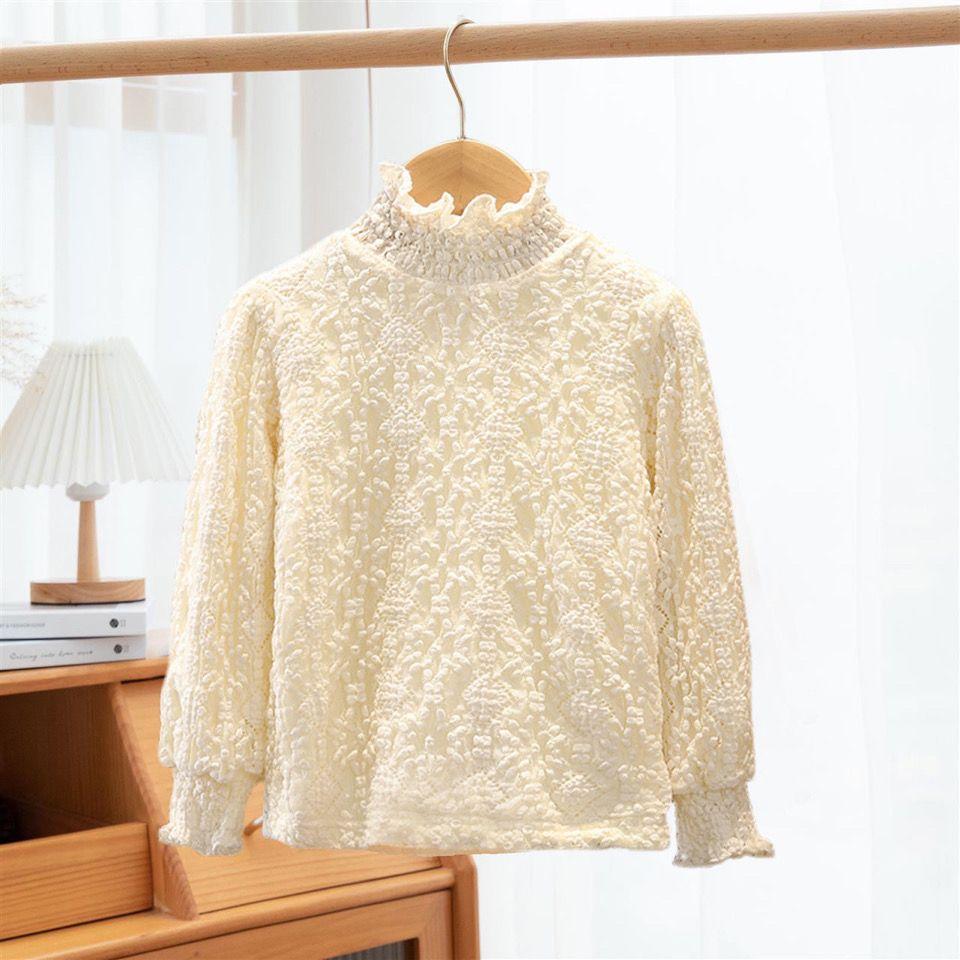 YUBAOBEI Babymeisjes Wit Shirt Winter Dikke Beige Blouse Met Lange Mouwen Meisjes Hoge Hals Tops Kinderkleding Trui 1 tot 12 jaar 100