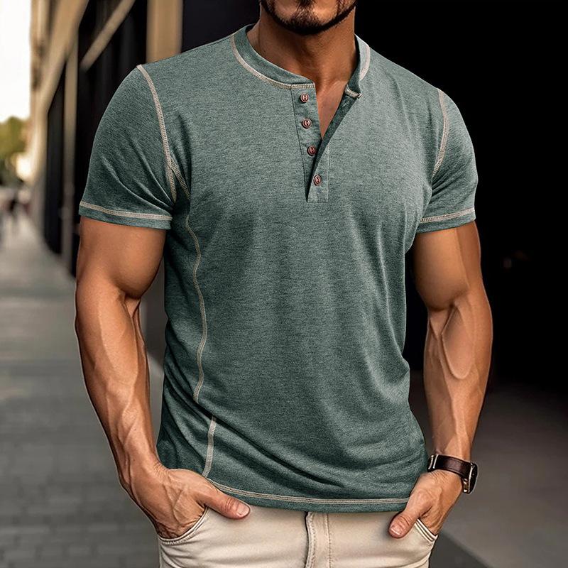 Phoca largha Ademend casual heren T-shirt met korte mouwen Henley-knoop, lichtgewicht zacht katoen, comfortabele pasvorm, losse werkvakantie-truitop 2XL groen