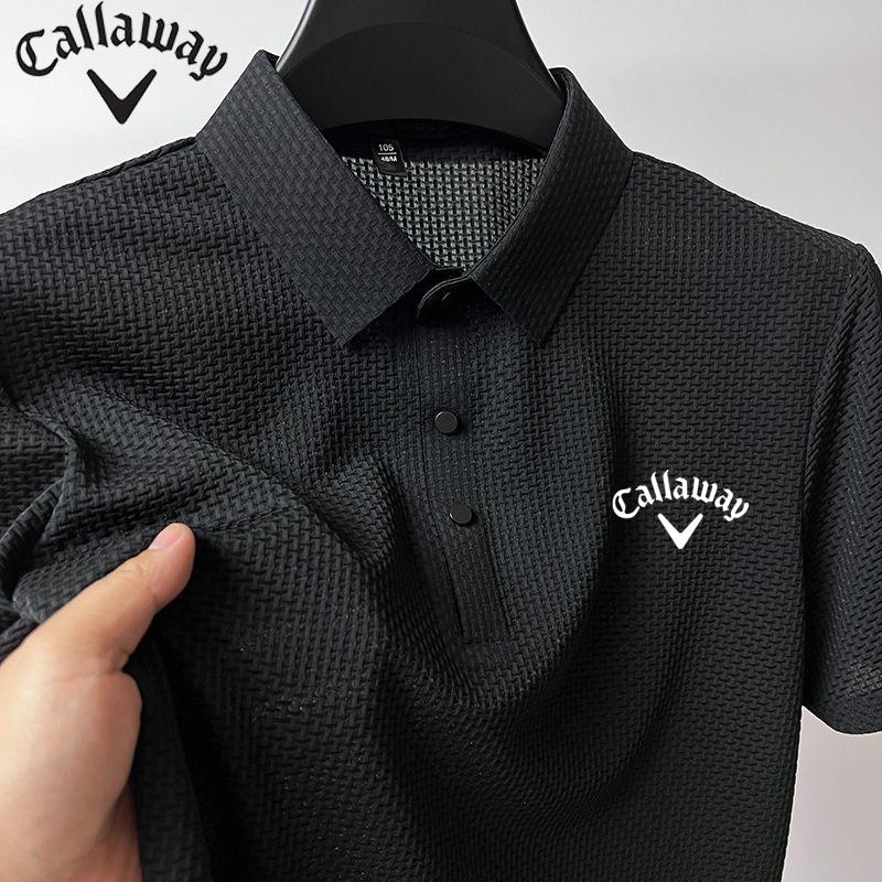 Lixin12 Nieuwe zomer geborduurde Callaway poloshirt heren korte mouw ademende top zakelijk casual zweetabsorberend poloshirt voor heren XL zwart