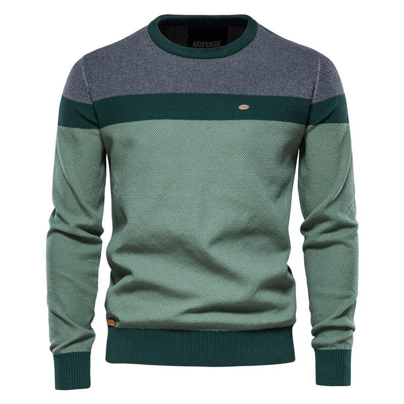 AIOPESON Men Fashion AIOPESON Gesplitste Katoenen Trui Mannen Casual O-hals Hoge Kwaliteit Trui Gebreide Truien Mannelijke Nieuwe Herfst Winter Heren Truien XL 75-82 kg groen