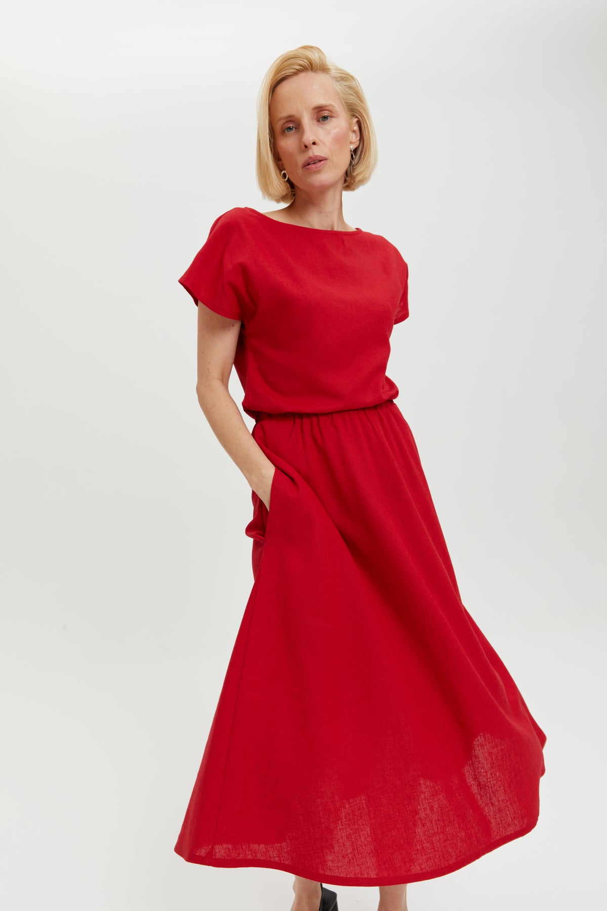 AYANI Damen vegan Kleid Nane KurzÃ¤rmelig Scharlachrot