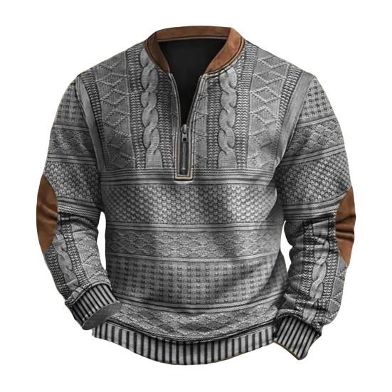Meizhenchang Herfst Winter Heren Sweatshirt Halve Rits Ruit Textuur Patchwork Ronde Hals Trui Lange Mouwen Dagelijkse Buitensport Top 2XL grijs