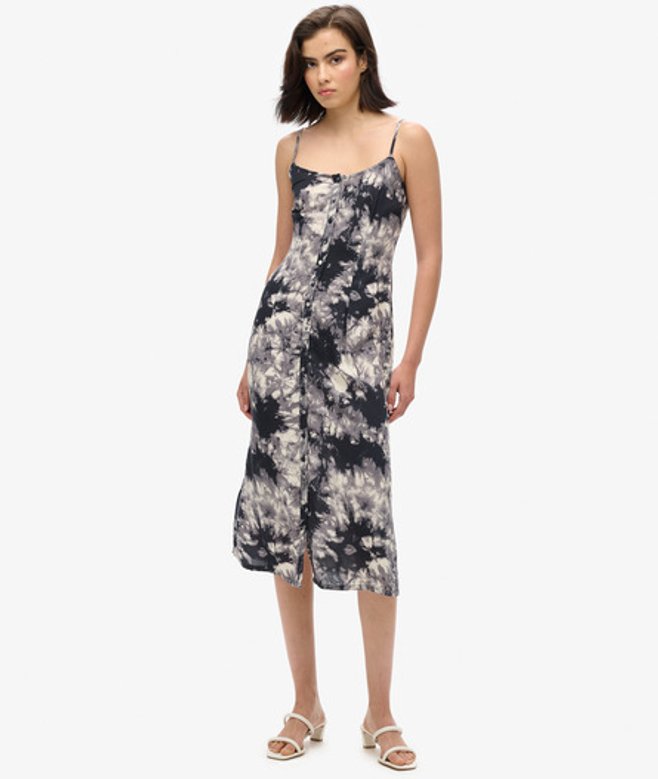 Superdry Cami Midi-jurk met Knoopsluiting en Print Grijs
