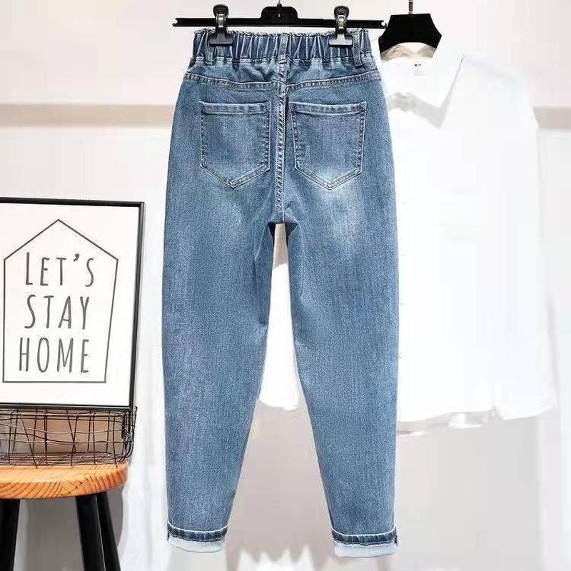 Summer Star Plus Size Katoen Elastic Force Denim Broek Hoge Taille Jeans Vrouw Magere Dames Jeans Harembroek 5XL blauw