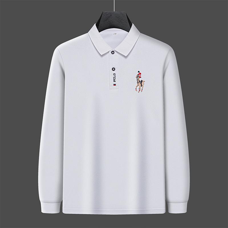 CHIC STUDIO Geborduurd heren poloshirt effen kleur herfst nieuwe revers middelbare leeftijd mensen lange mouw t-shirt 4XL