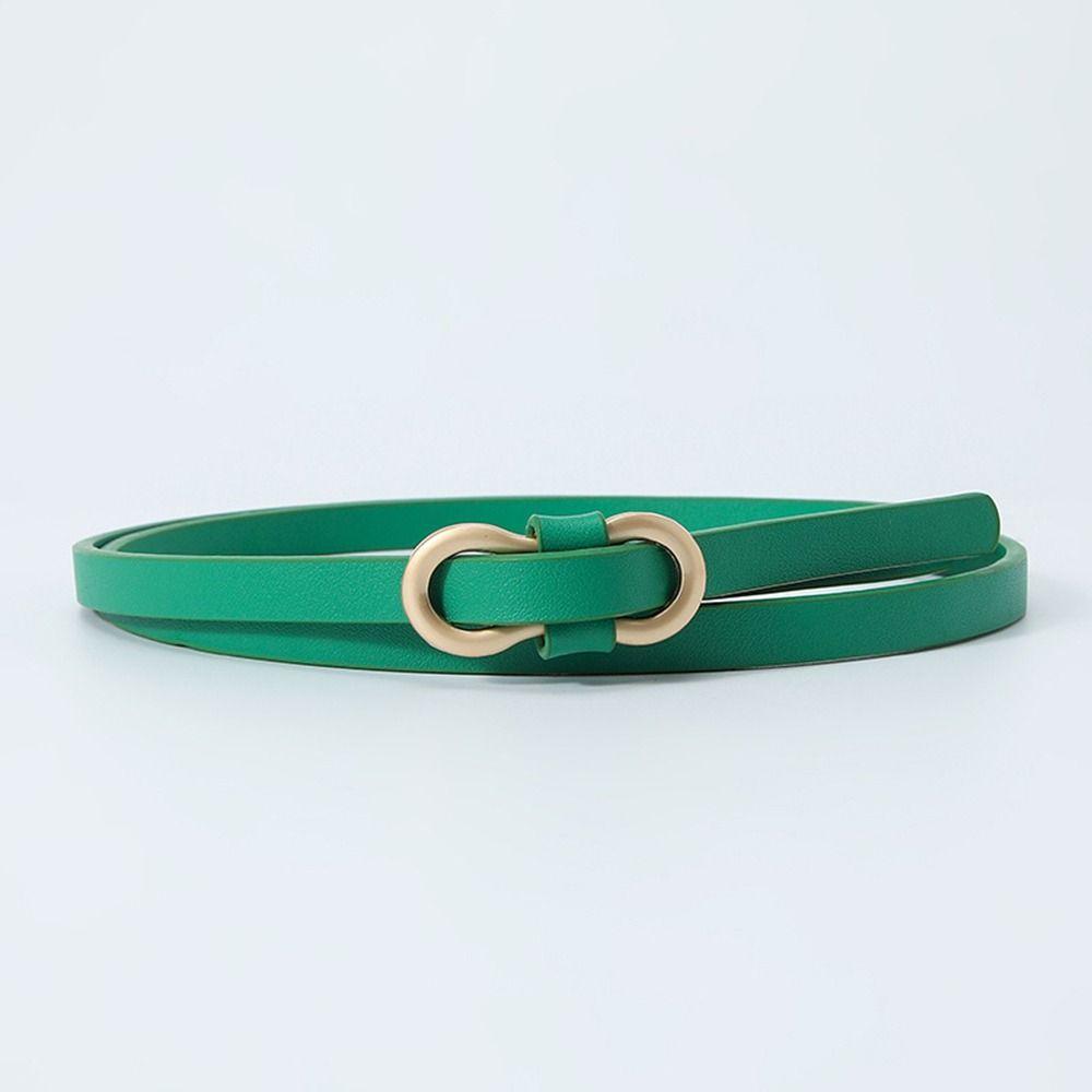 KaiTingu Kleur Luxe Design Vintage lederen riem Dunne tailleband Broekkleding Riemen 8-vormige gespriemen groen