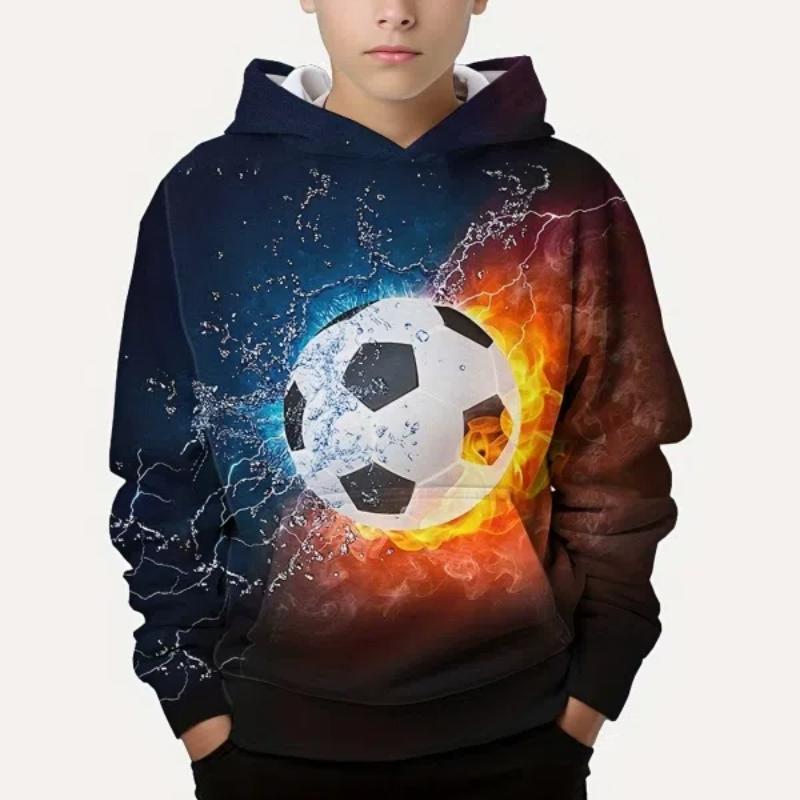 ETST 012 Kindermode Voetbal 3D Geprint Jongens Casual Capuchon Pullover Sweatshirt Voor Lente Herfst Kinder Tops Kleding 140CM
