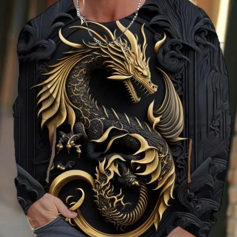 ETST 012 Dragon Heren T-shirt met lange mouwen voor herenkleding Casual top T-shirt Mode Harajuku 3D Full Printing Kleding Streetwear 2XL
