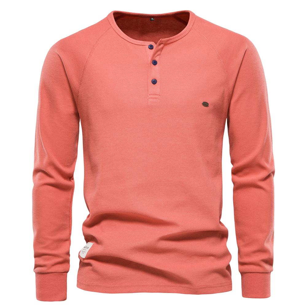 AIOPESON Men Fashion AIOPESON Heren T-shirt met lange mouwen 2022 Henley-kraag Wafel Lange mouwen Eenvoudige ademende heren T-shirts Effen kleur Tops Heren Designer T-shirt Heren XL 80-90 kg