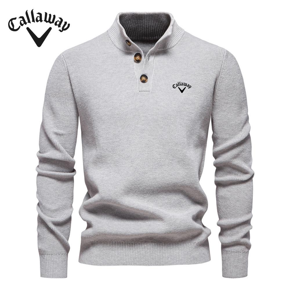 Callaway 2025 Autumn and Winter New Embroidered Sweater Stand Up Collar Men's High-quality Business Sweater Solid Color Casual Knit Sweater XXL